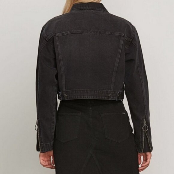 Volcom Crop N Block Denim Jacket Grey Black Boxy Retro 90s Skater Trucker Jacket - Picture 2 of 14